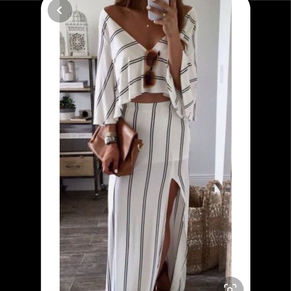 Black and White stripe flounce maxi dress